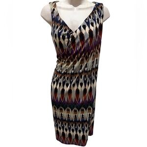 Badgley Mischka multi color ruched dress.  Size 2